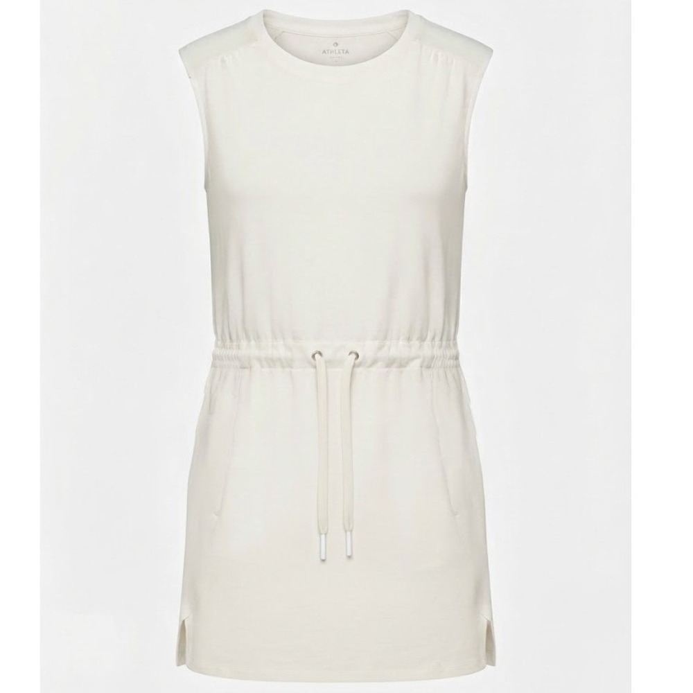 Athleta Cream Sleeveless Drawstring Waist Dress Size 6 Performance NOTES - AC